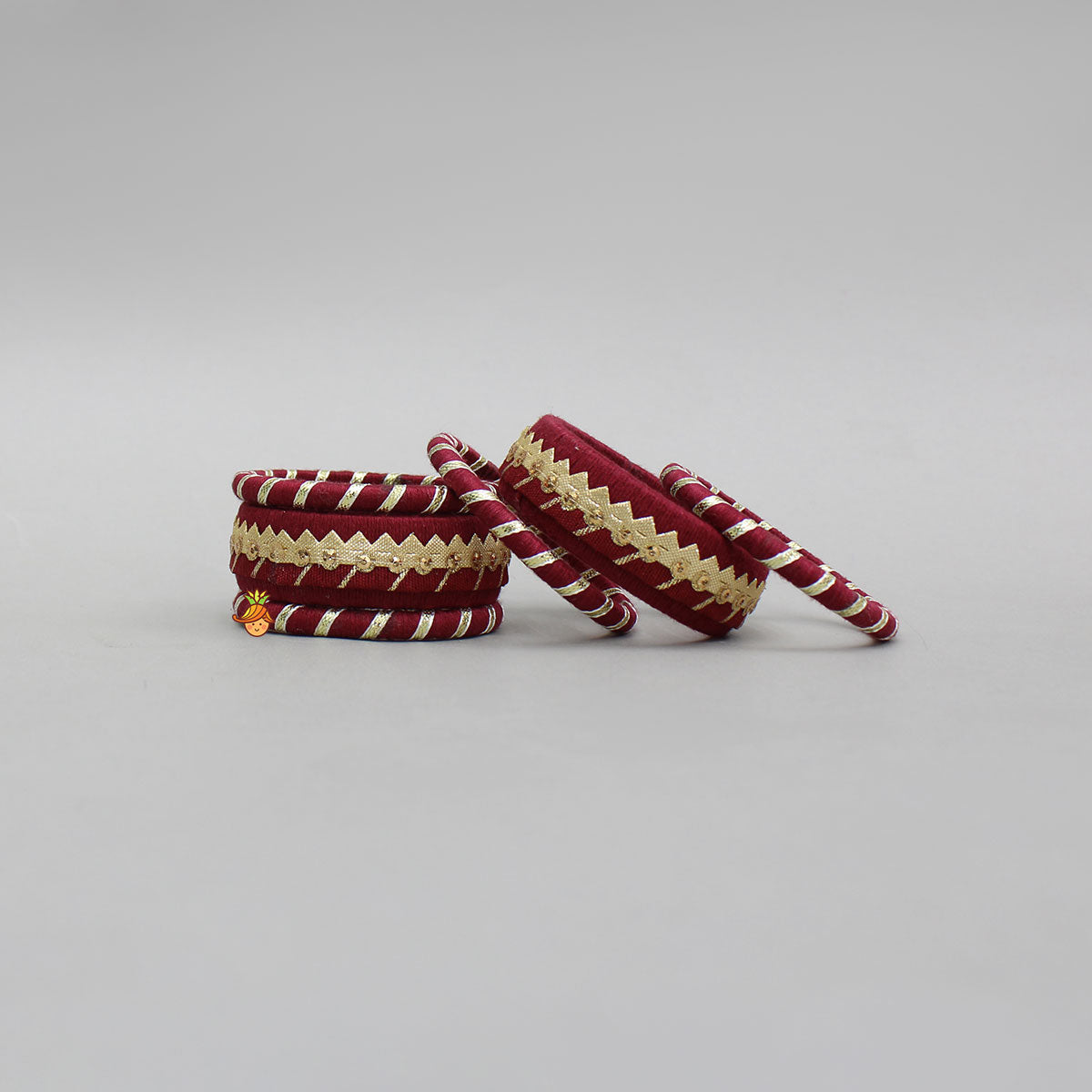 Gota Lace-Embellished Maroon Thread Bangles