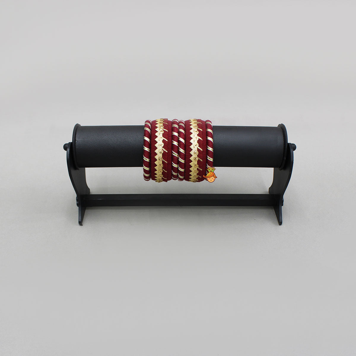 Gota Lace-Embellished Maroon Thread Bangles