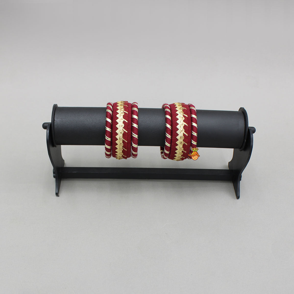 Gota Lace-Embellished Maroon Thread Bangles