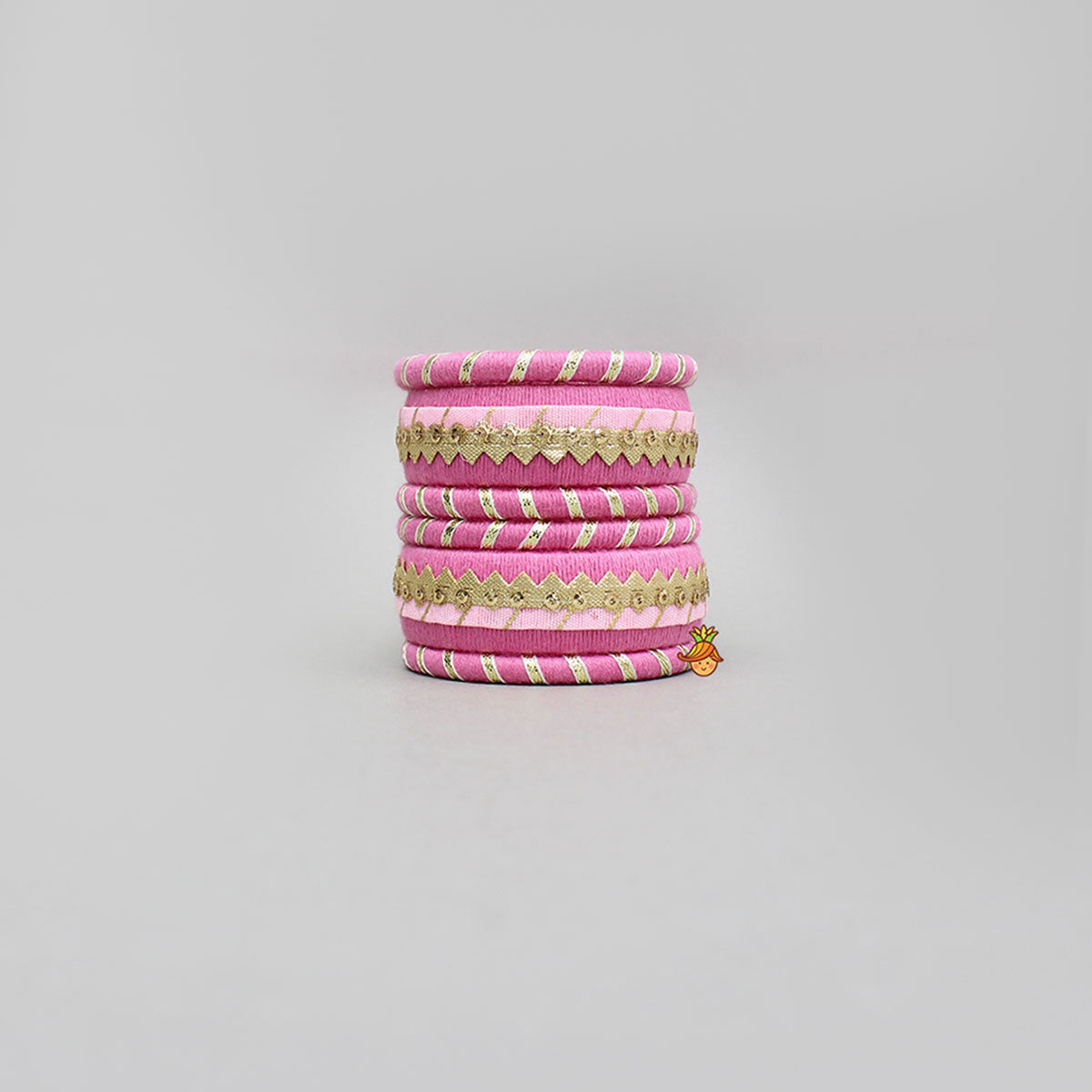 Gota Lace-Embellished Pink Thread Bangles