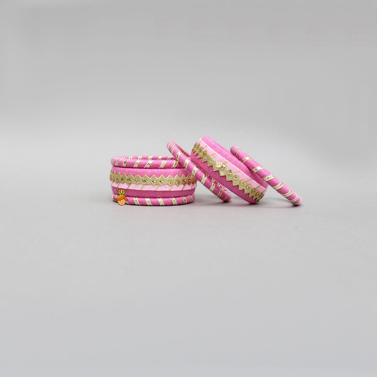 Gota Lace-Embellished Pink Thread Bangles