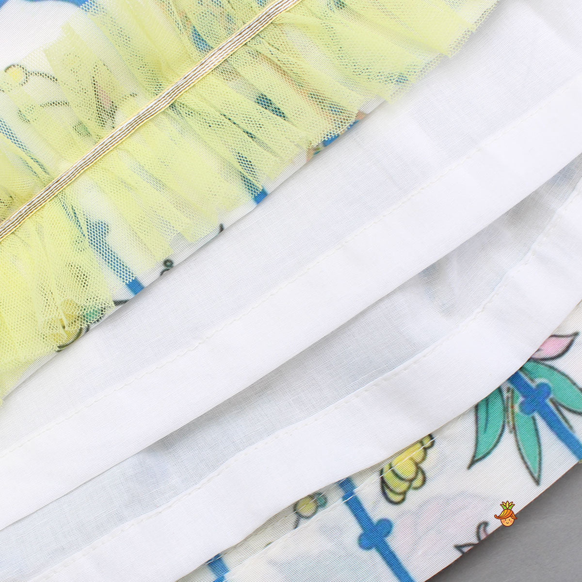 Pre Order: Butterfly Adorned Floral Multicolour Top With Lehenga And Side Sash Dupatta