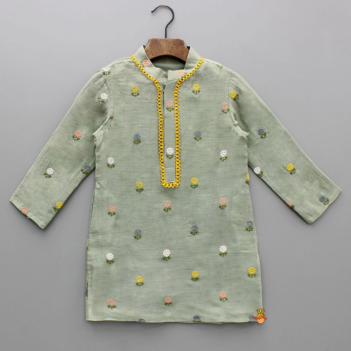 Pre Order: Green Multicolor Floral Embroidered Mul Chanderi Kurta With Pyjama