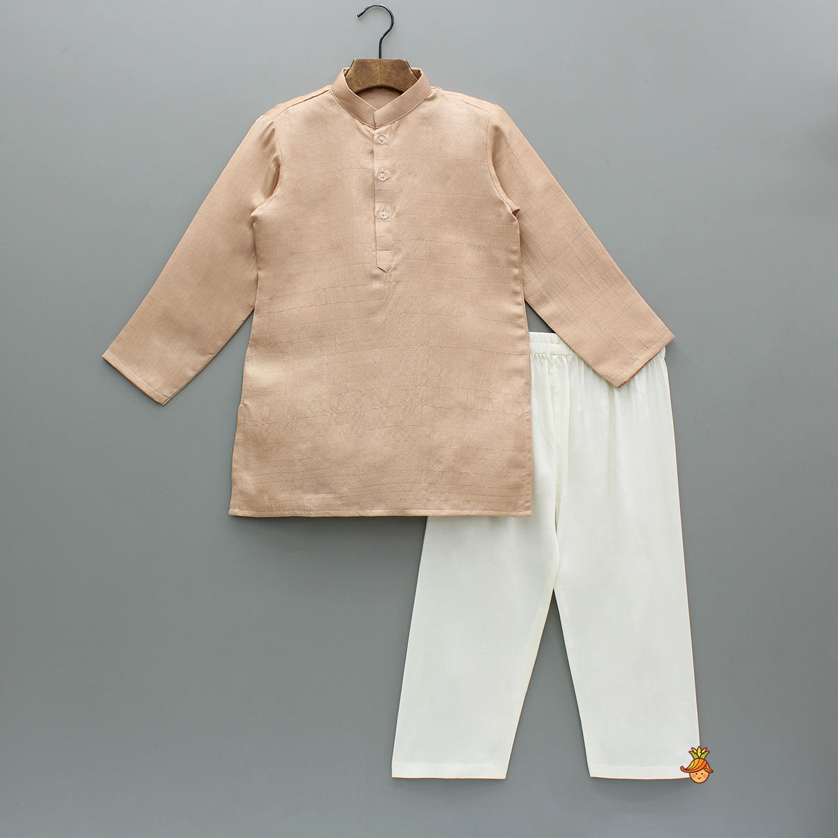 Pre Order: Peach Silk Kurta With Floral Embroidered Jacket And Pyjama