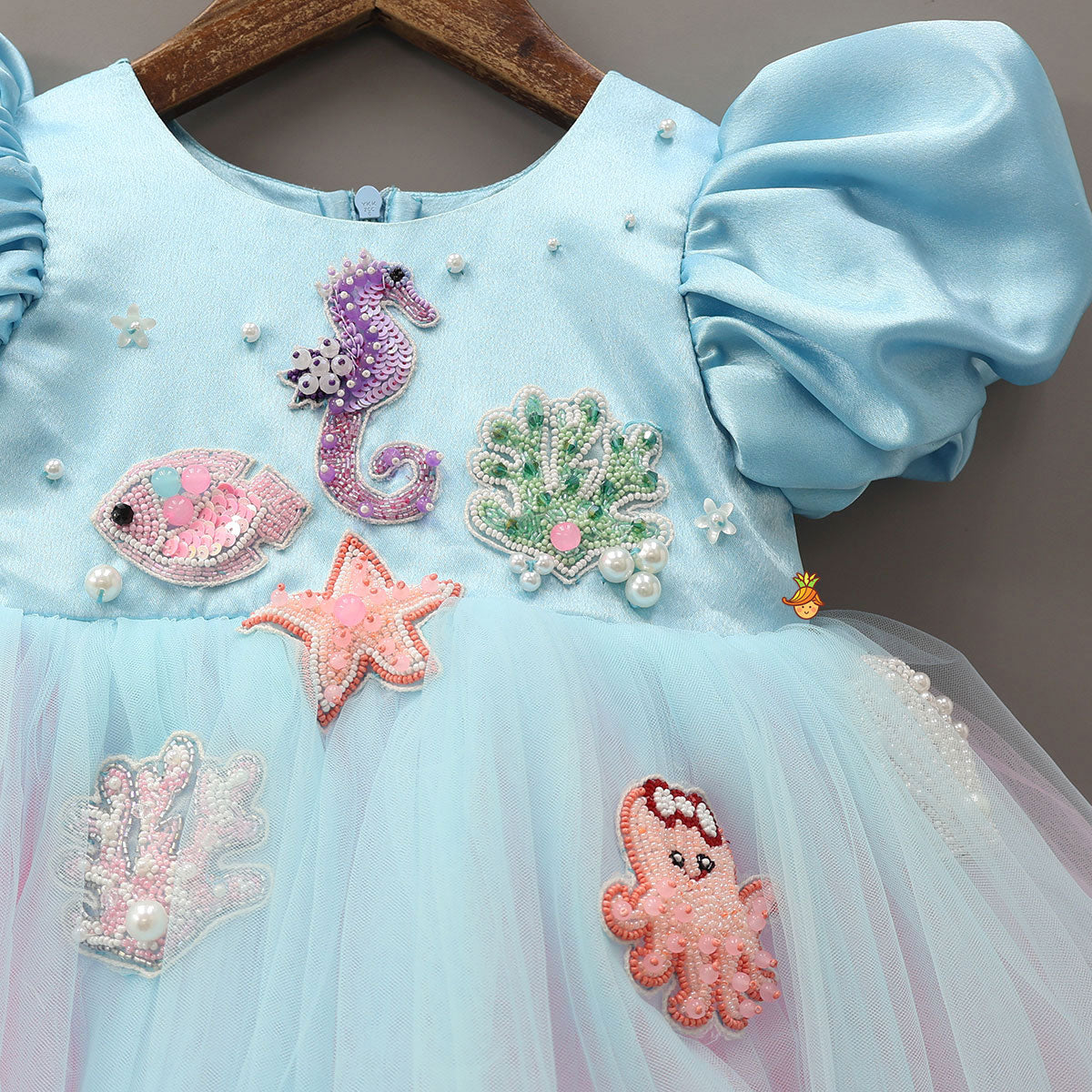 Satin Dress With Sea Creature Embroidery