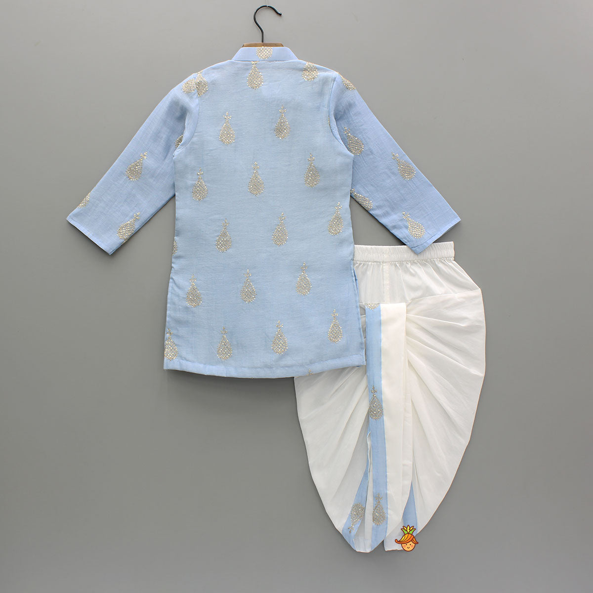 Pre Order: Blue Motif Embroidered Chanderi Kurta With Dhoti