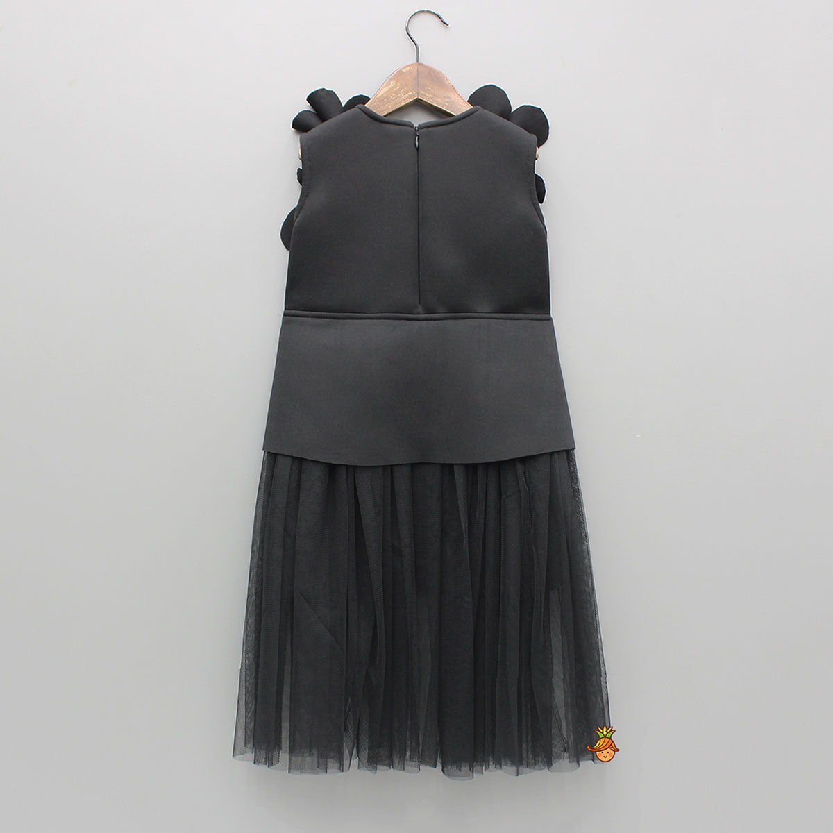 Pre Order: Black Flowers Adorned Net Panel Dress