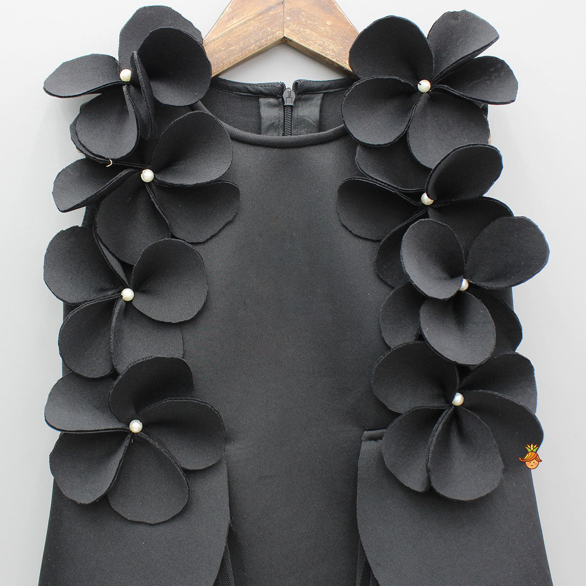 Pre Order: Black Flowers Adorned Net Panel Dress