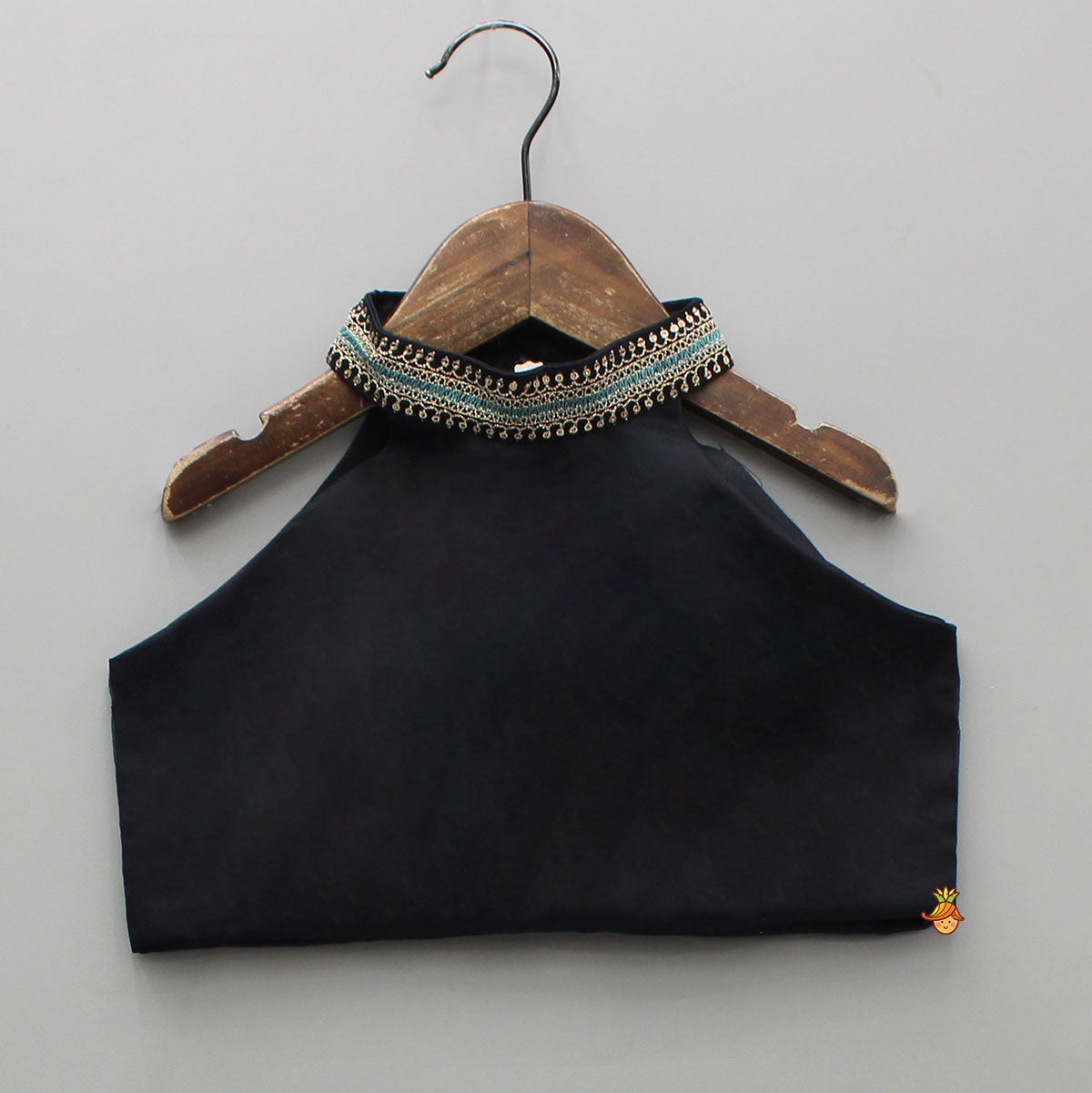 Pre Order: Black Halter Neck Top With Embroidered Jacket And Palazzo