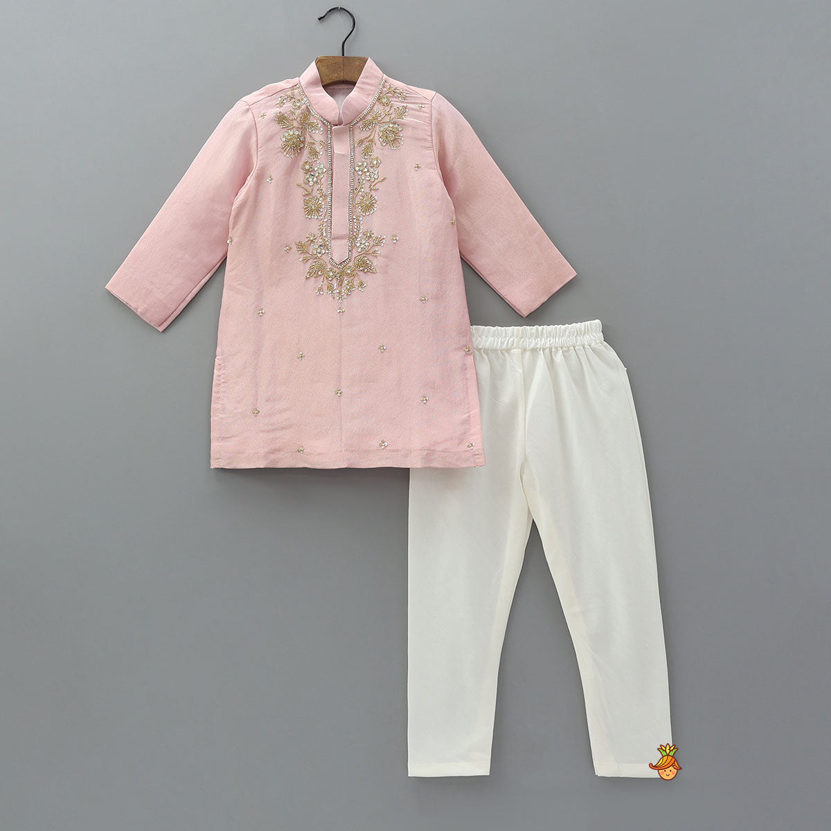 Pre Order: Shimmery Faux Mirror Embroidered Silk Kurta With Churidar