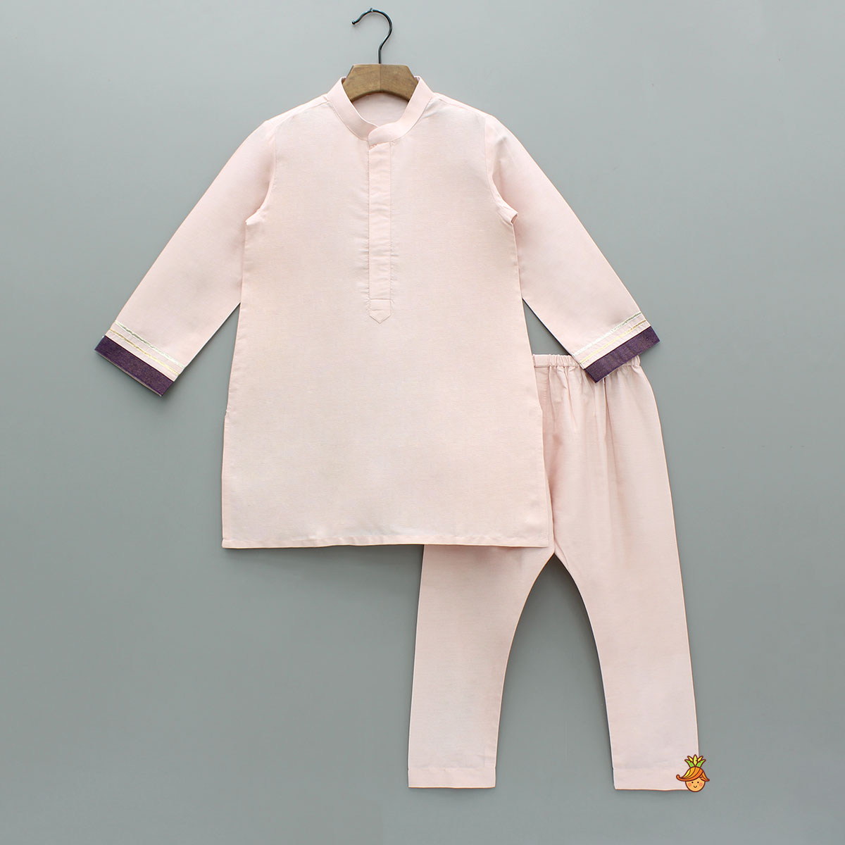 Pre Order: Pink Kurta With Side-Knot Detailed Shimmer Jacket And Pyjama