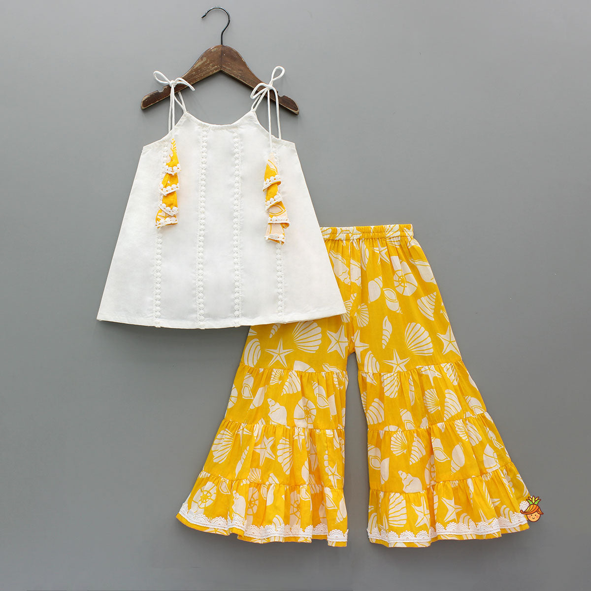 Strappy Kurti With Printed Sharara And Dupatta