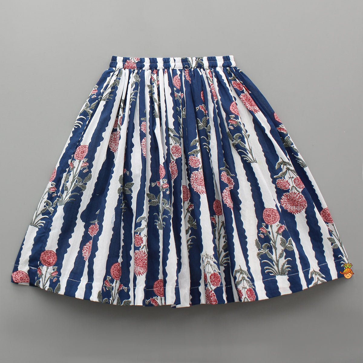 Blue And White Floral Printed Waistcoat Style Top With Skirt