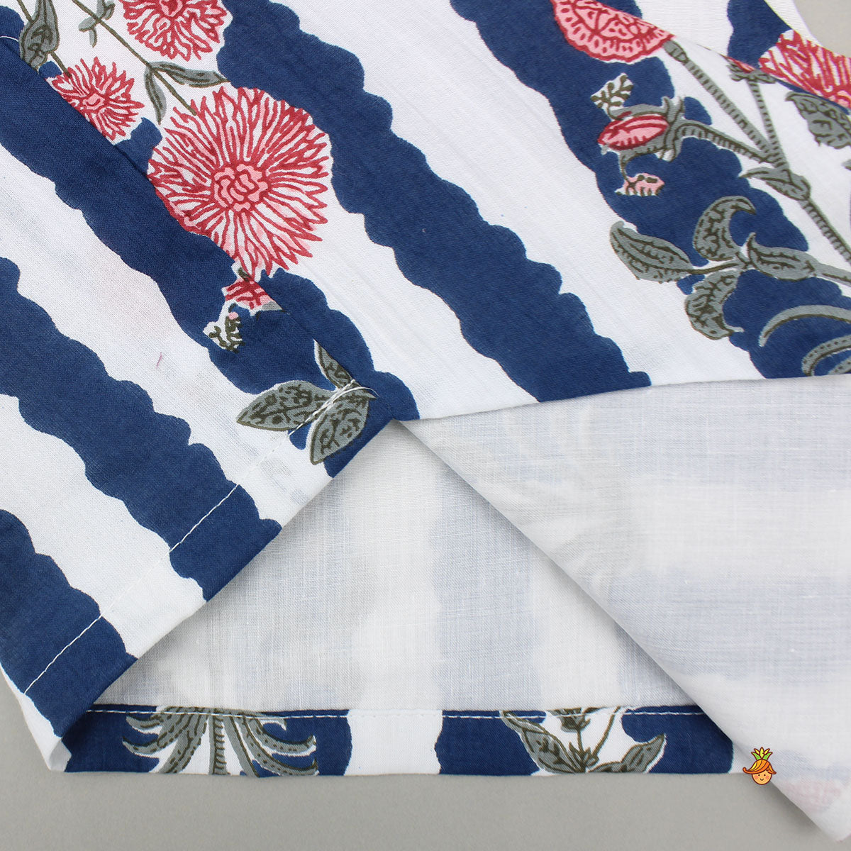 Blue And White Floral Printed Waistcoat Style Top With Skirt