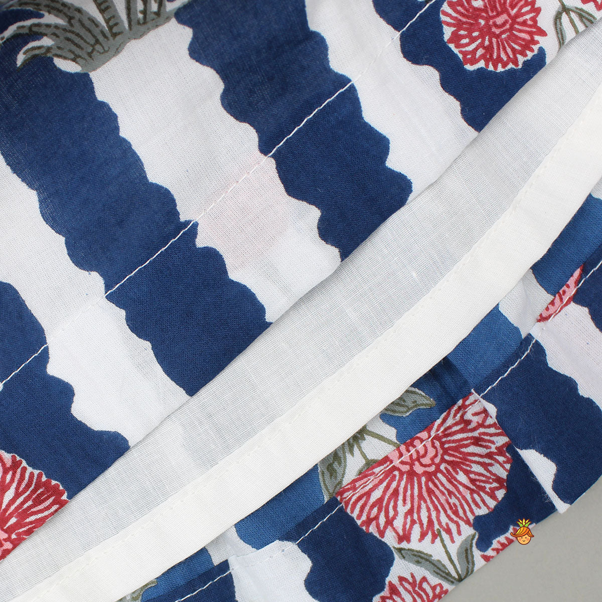 Blue And White Floral Printed Waistcoat Style Top With Skirt