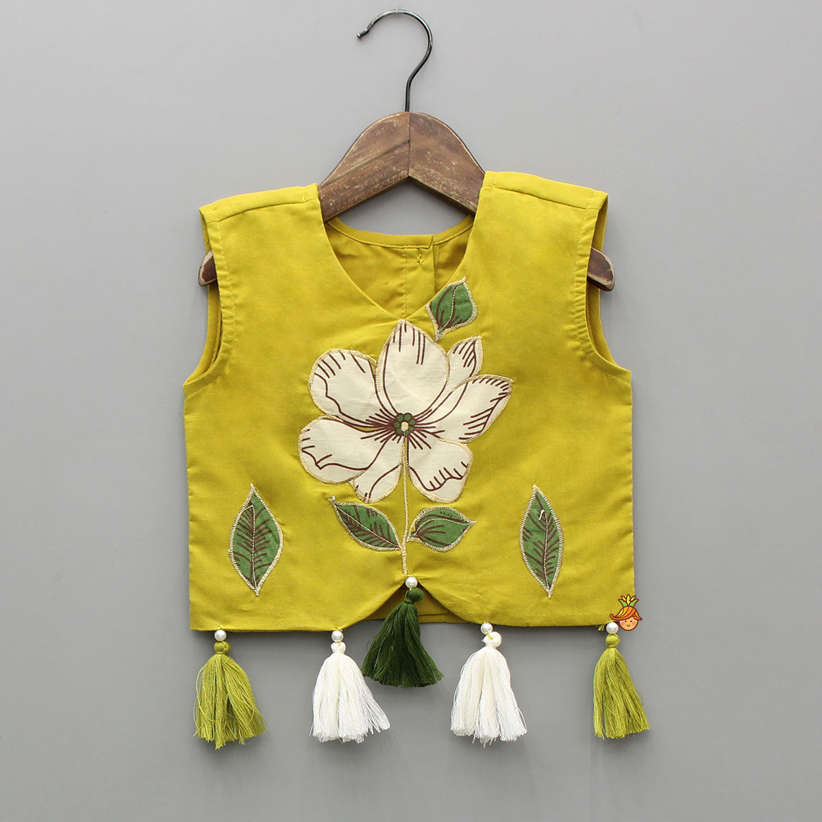 Mustard Yellow Floral Crop Top and Lehenga