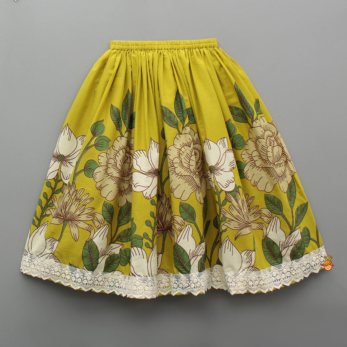 Mustard Yellow Floral Crop Top and Lehenga