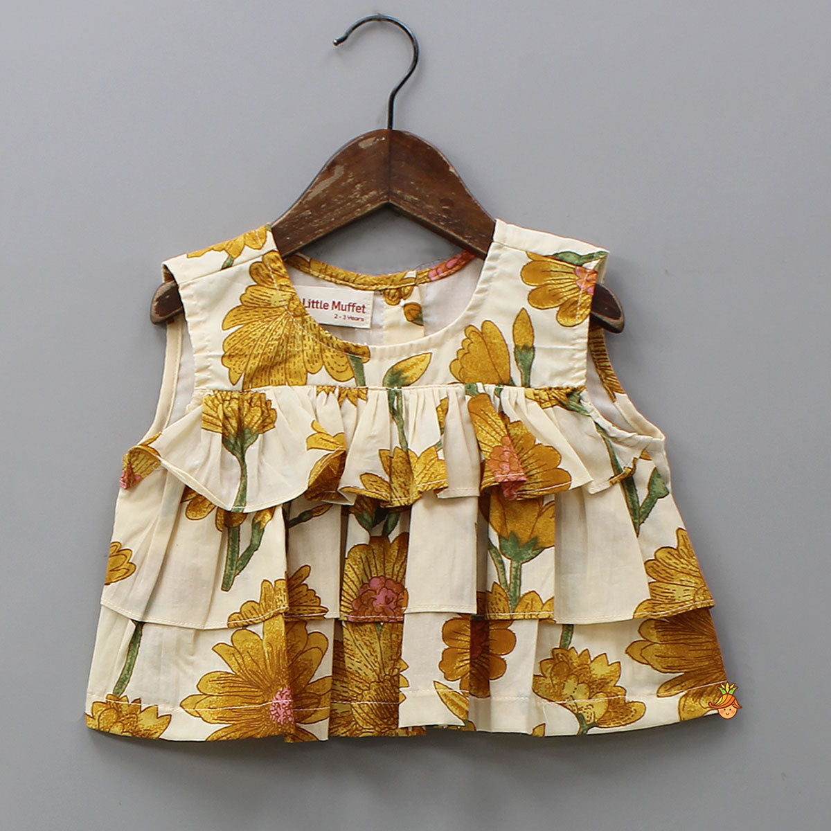 Floral Printed Sleeveless Ruffled Top With Matching Lehenga