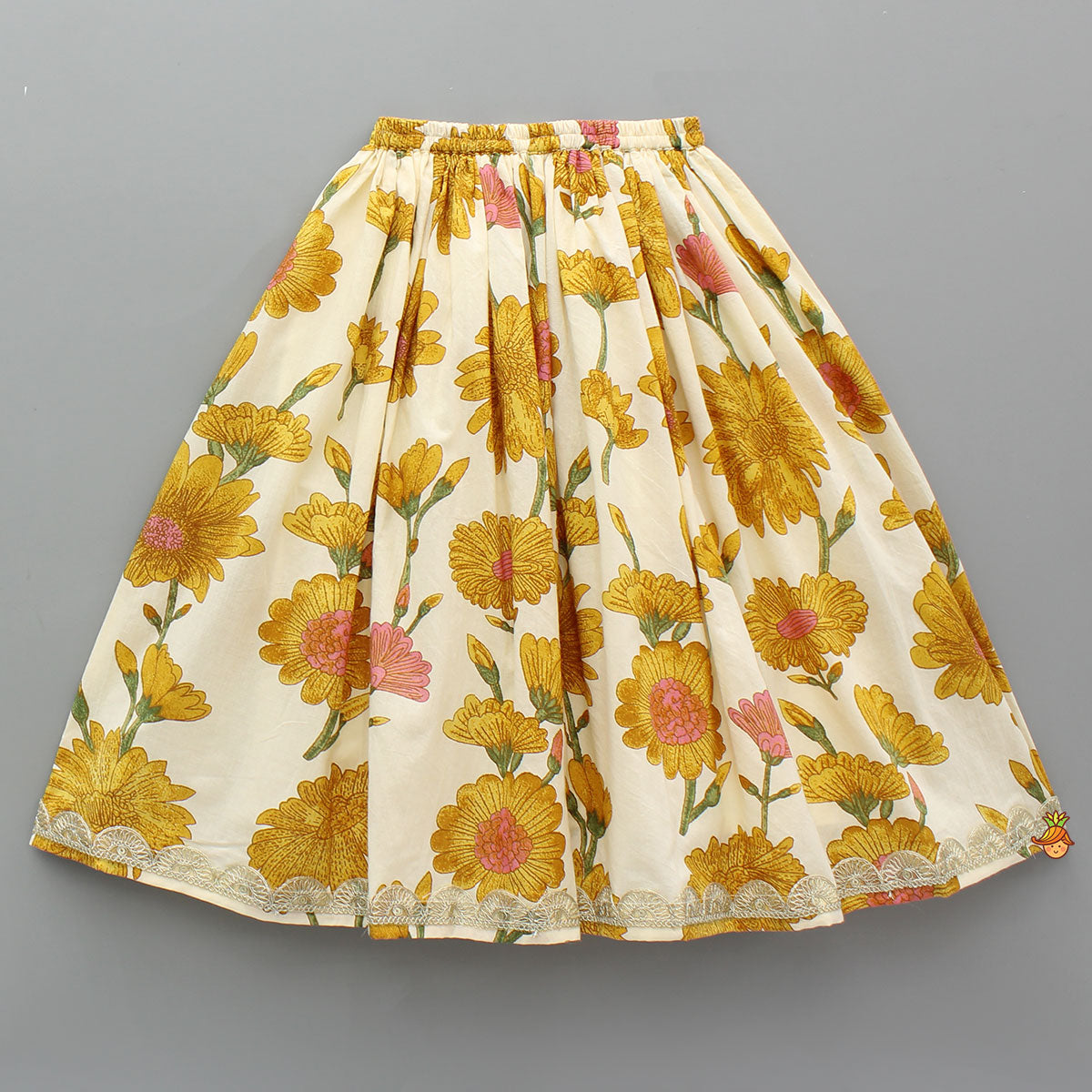 Floral Printed Sleeveless Ruffled Top With Matching Lehenga