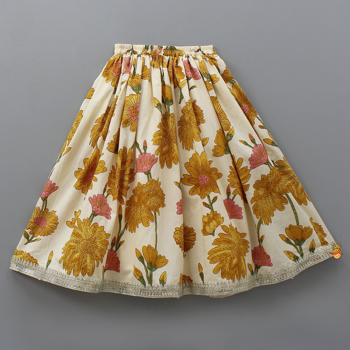 Floral Printed Sleeveless Ruffled Top With Matching Lehenga