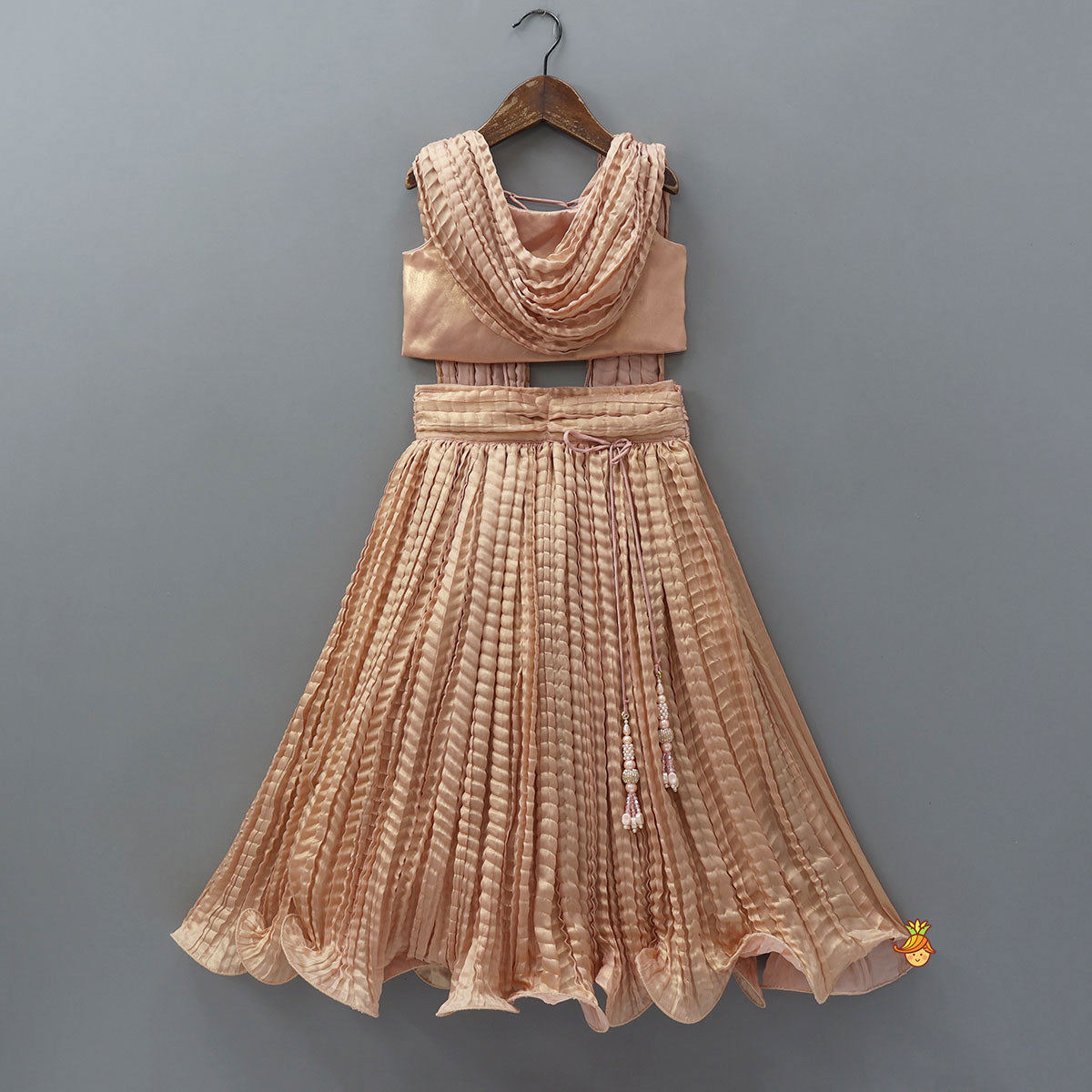 Pre Order: Gorgeous Shimmery Draped Top With Shimmery Lehenga