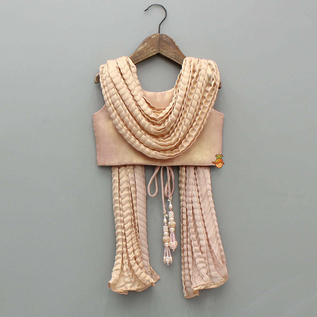 Pre Order: Gorgeous Shimmery Pink Draped Top With Shimmery Lehenga