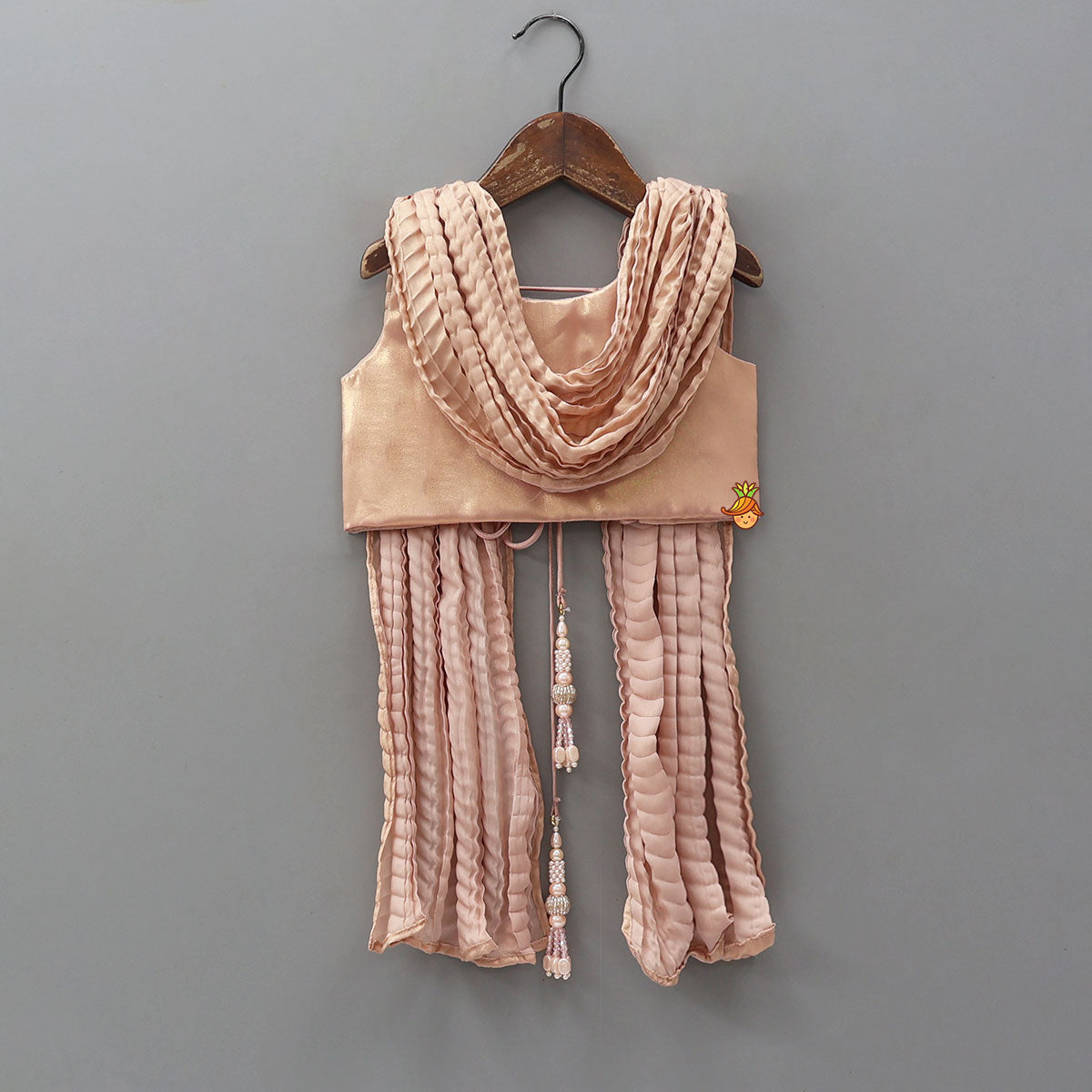 Pre Order: Gorgeous Shimmery Draped Top With Shimmery Lehenga