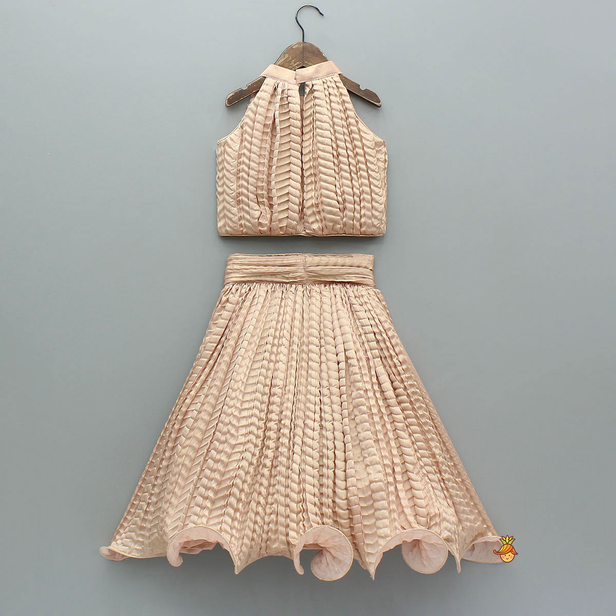 Pre Order: Beautiful Shimmery Halter Neck Top With Lehenga