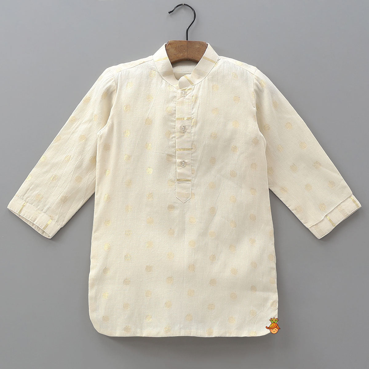 Pre Order: Off White Embroidered Cotton Kurta With Shimmery Pocket Square Jacket And Pyjama