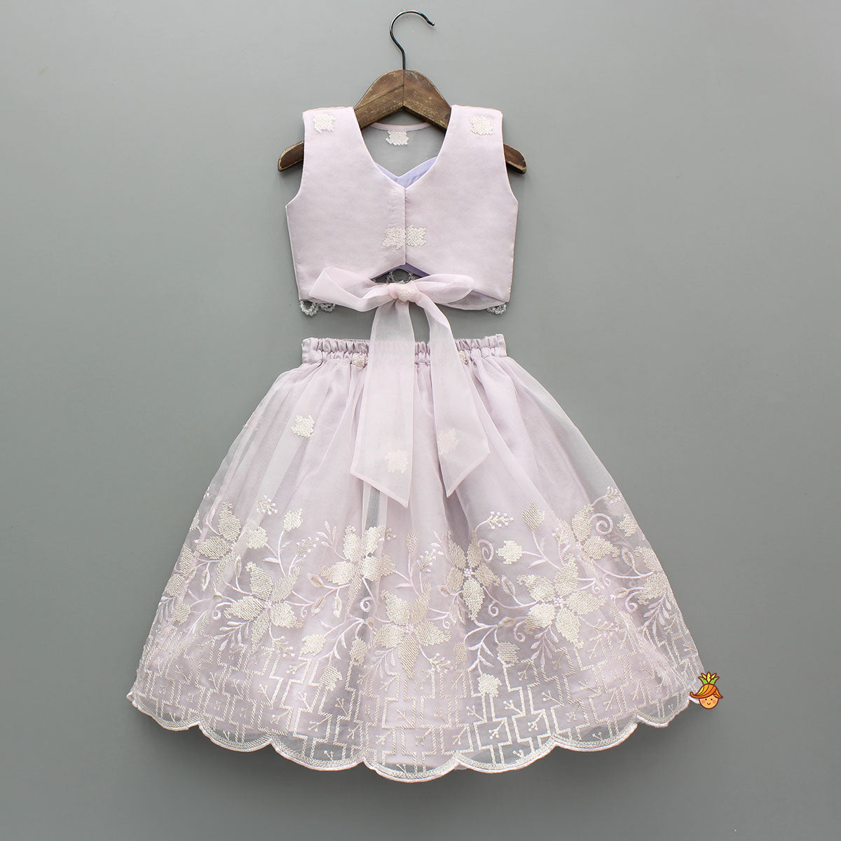 Pre Order: Lilac Organza Crop Top With Lehenga