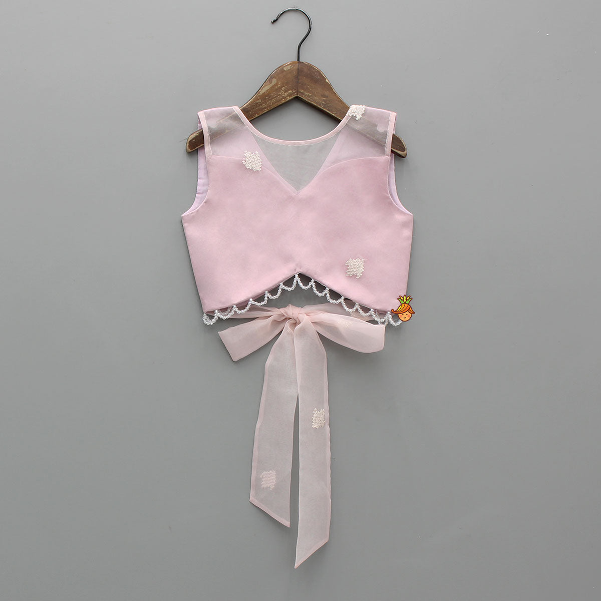 Pre Order: Pink Organza Crop Top With Lehenga