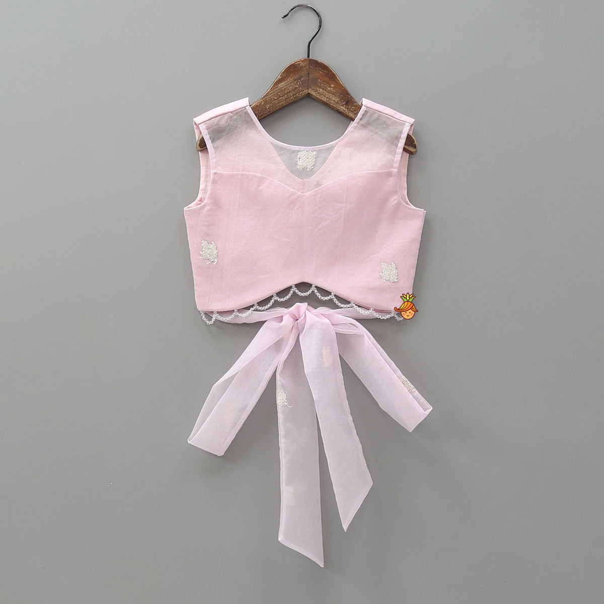 Pre Order: Pink Organza Crop Top With Lehenga