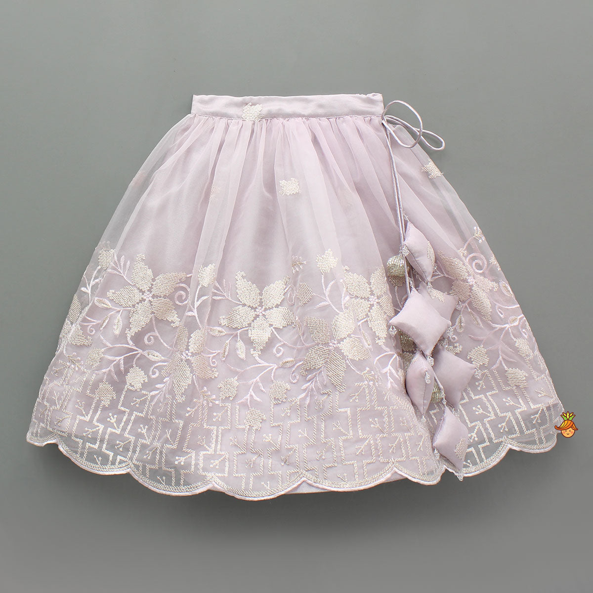 Pre Order: Lilac Organza Crop Top With Lehenga