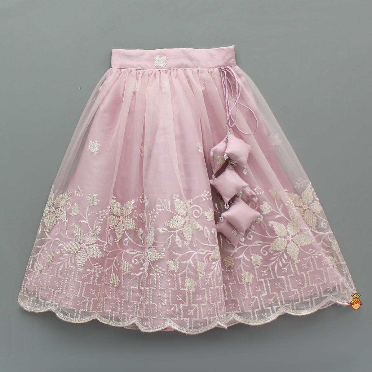Pre Order: Pink Organza Crop Top With Lehenga