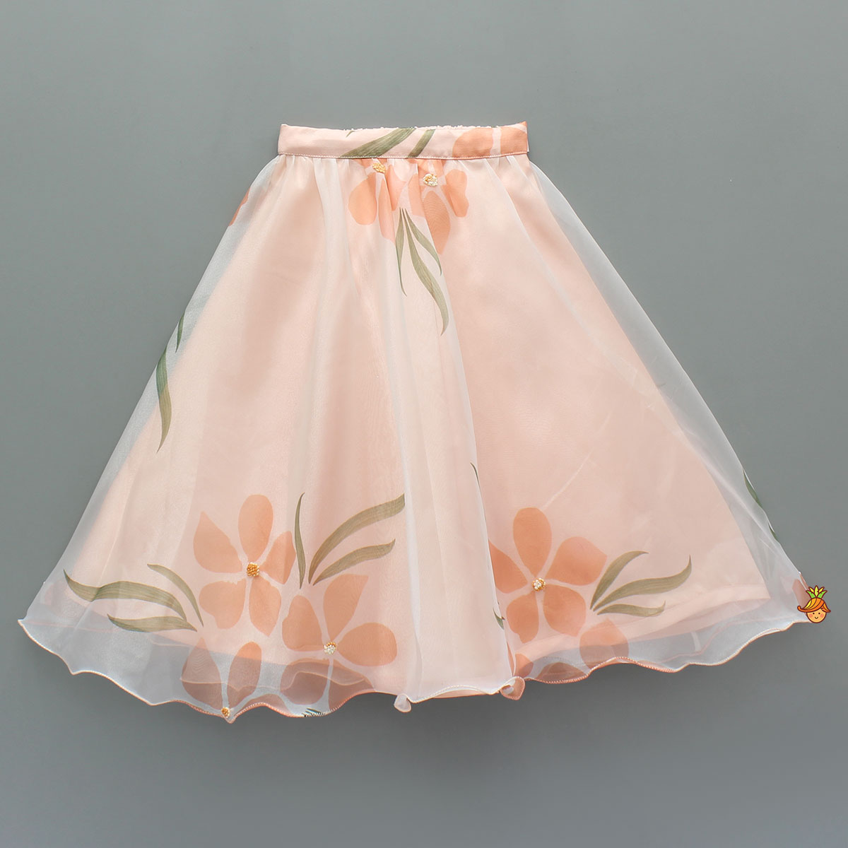 Pre Order: Peach Organza Floral Printed Halter Neck Top With Lehenga