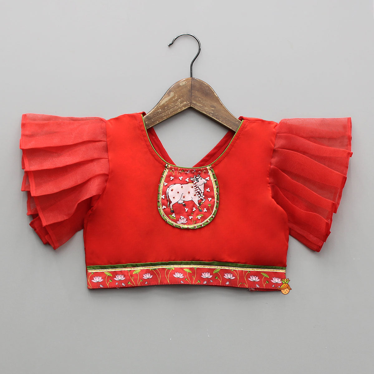 Pre Order: Red Applique Top With Matching Lehenga And Dupatta