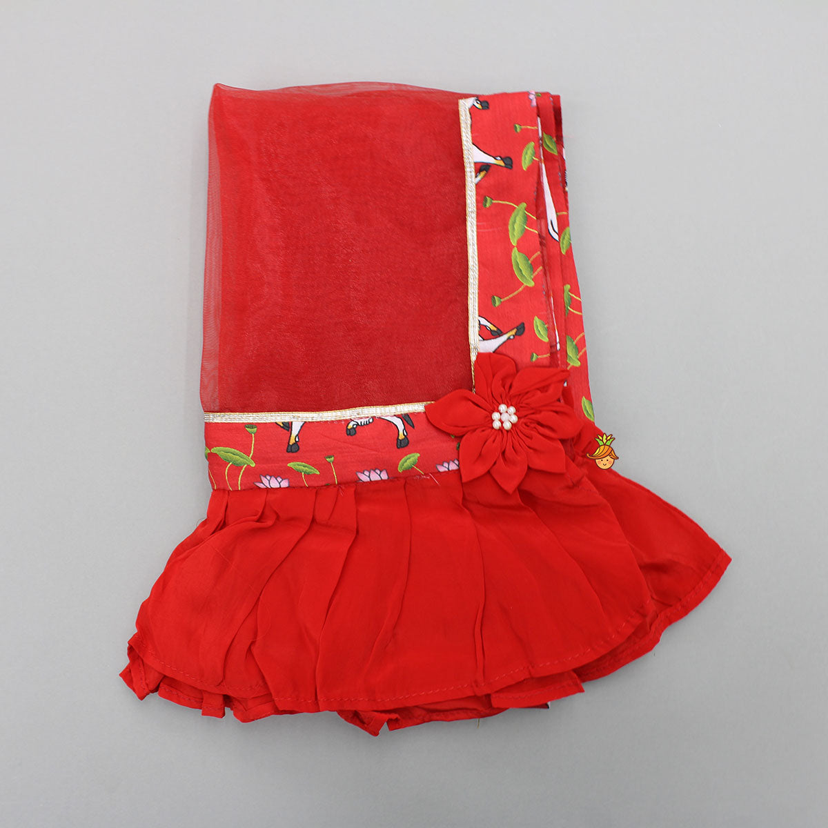 Pre Order: Red Applique Top With Matching Lehenga And Dupatta