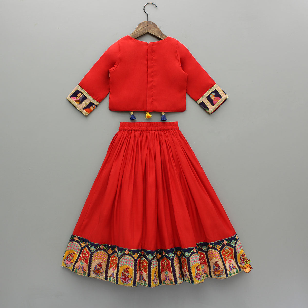 Fringed Hem Red Top And Lehenga With Matching Dupatta