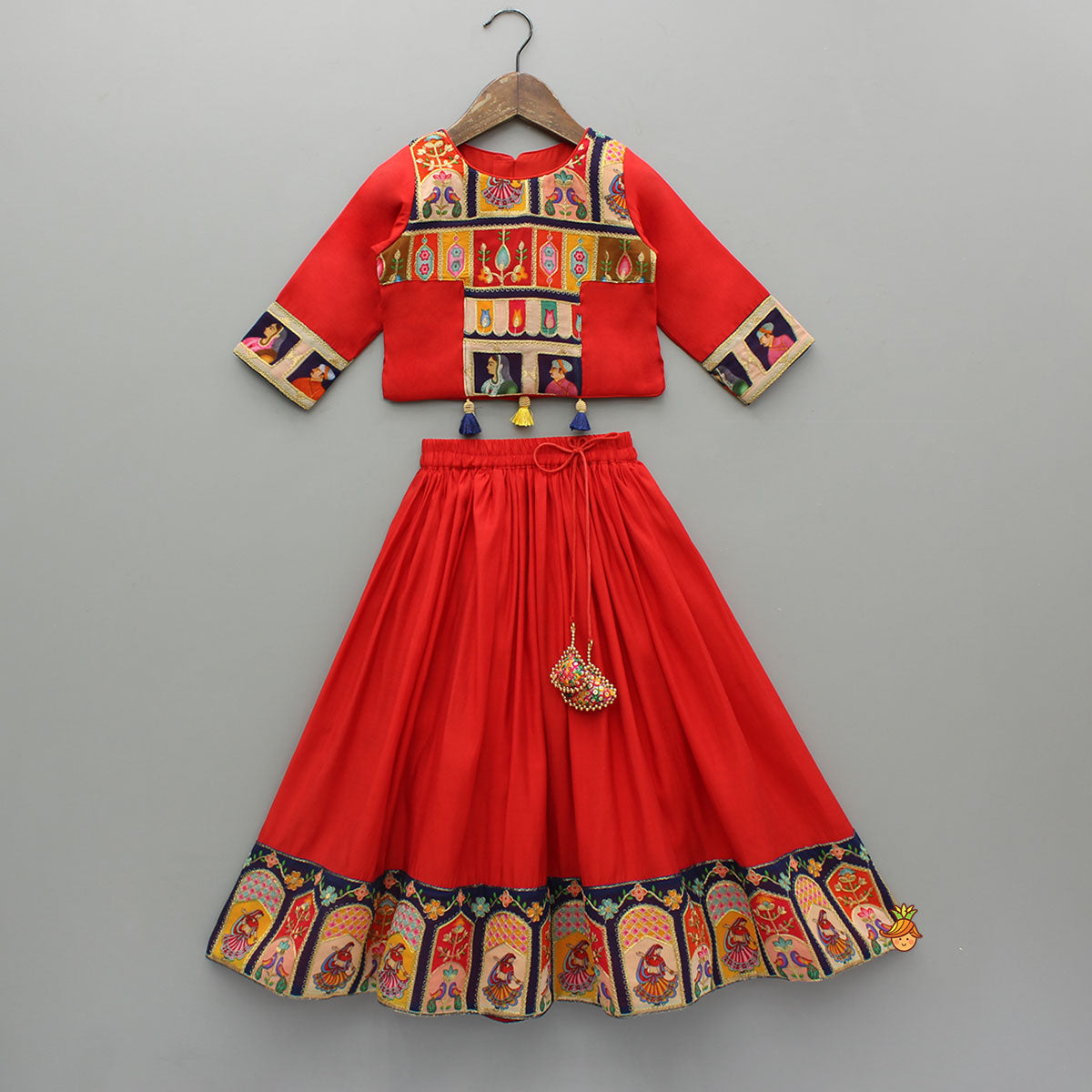 Fringed Hem Red Top And Lehenga With Matching Dupatta