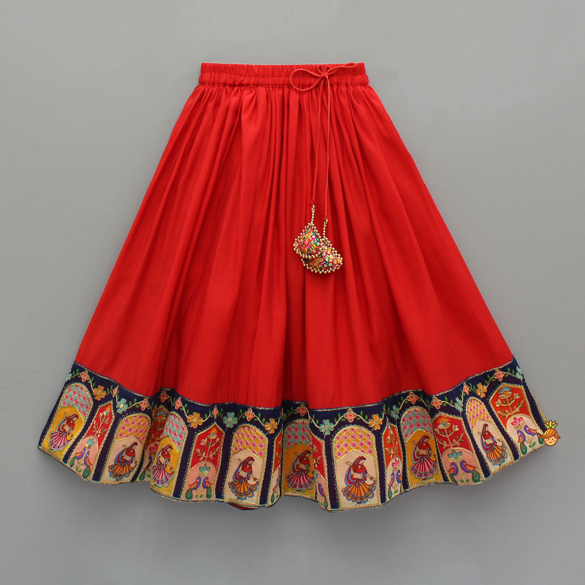 Fringed Hem Red Top And Lehenga With Matching Dupatta