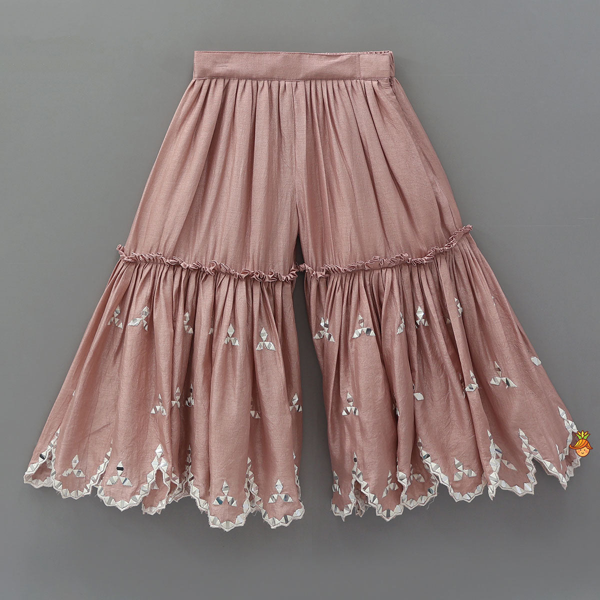 Pre Order: Pink Faux Mirror Embroidered Ruffle Detailed Kurti With Sharara