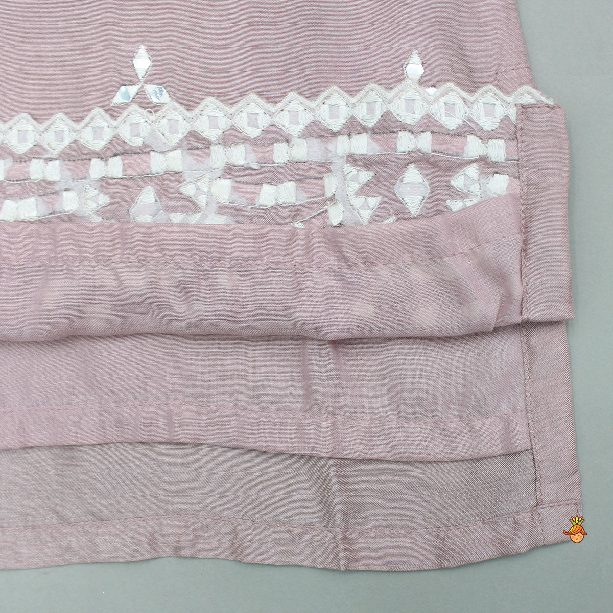 Pre Order: Pink Faux Mirror Embroidered Ruffle Detailed Kurti With Sharara