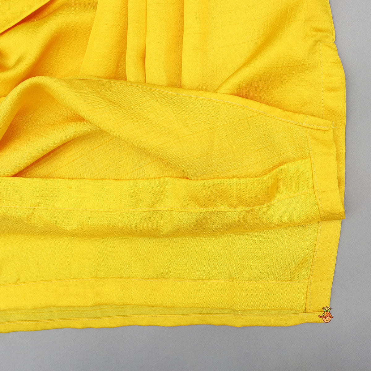 Pre Order: Yellow Draped Embroidered Kurta With Off White Pyjama