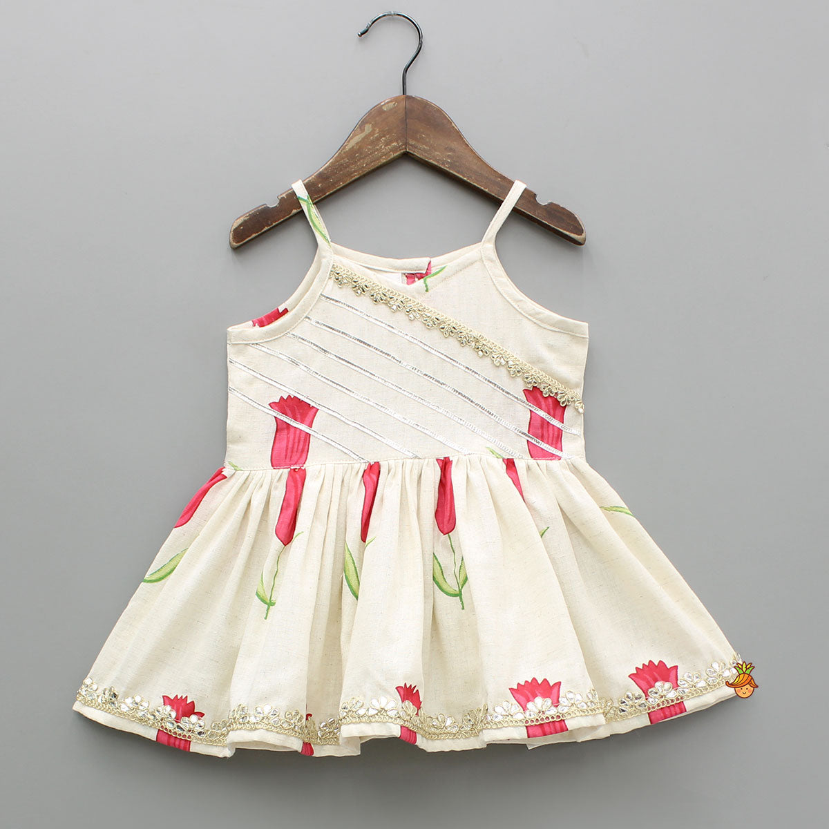 Pre Order: Red Tulip Printed Strappy Peplum Kurti With Printed Sharara And Red Dupatta