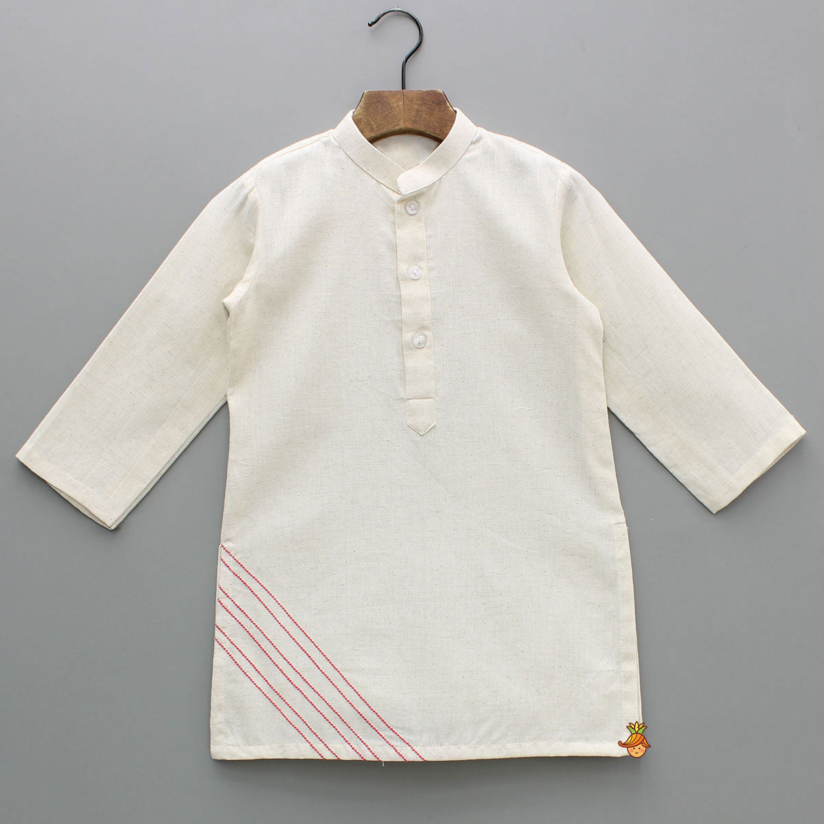 Pre Order: Off White Khadi Kurta With Red Tulip Printed Jacket And Pyjama