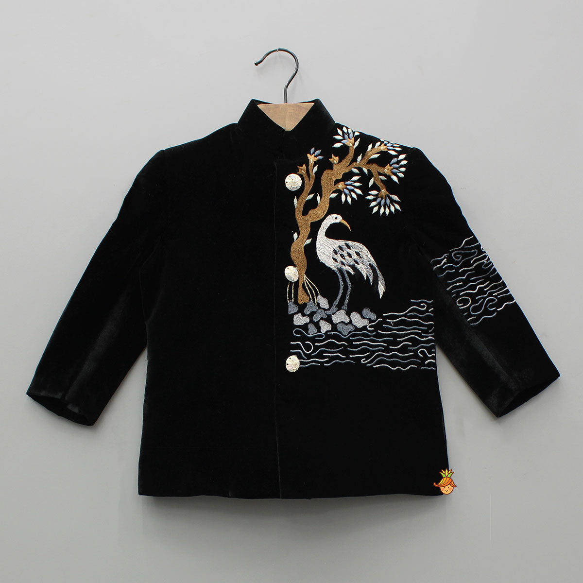 Pre Order: Black Velvet Embroidered Sherwani With Cream White Pyjama