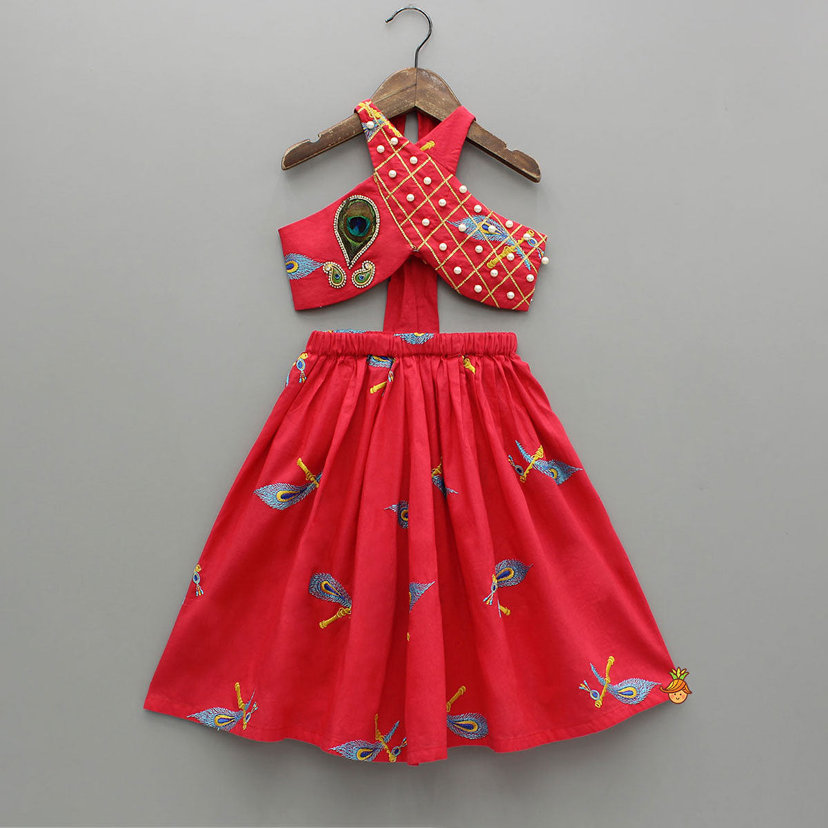 Pre Order: Mor Pankh Embroidered Red Stylish Top And Lehenga
