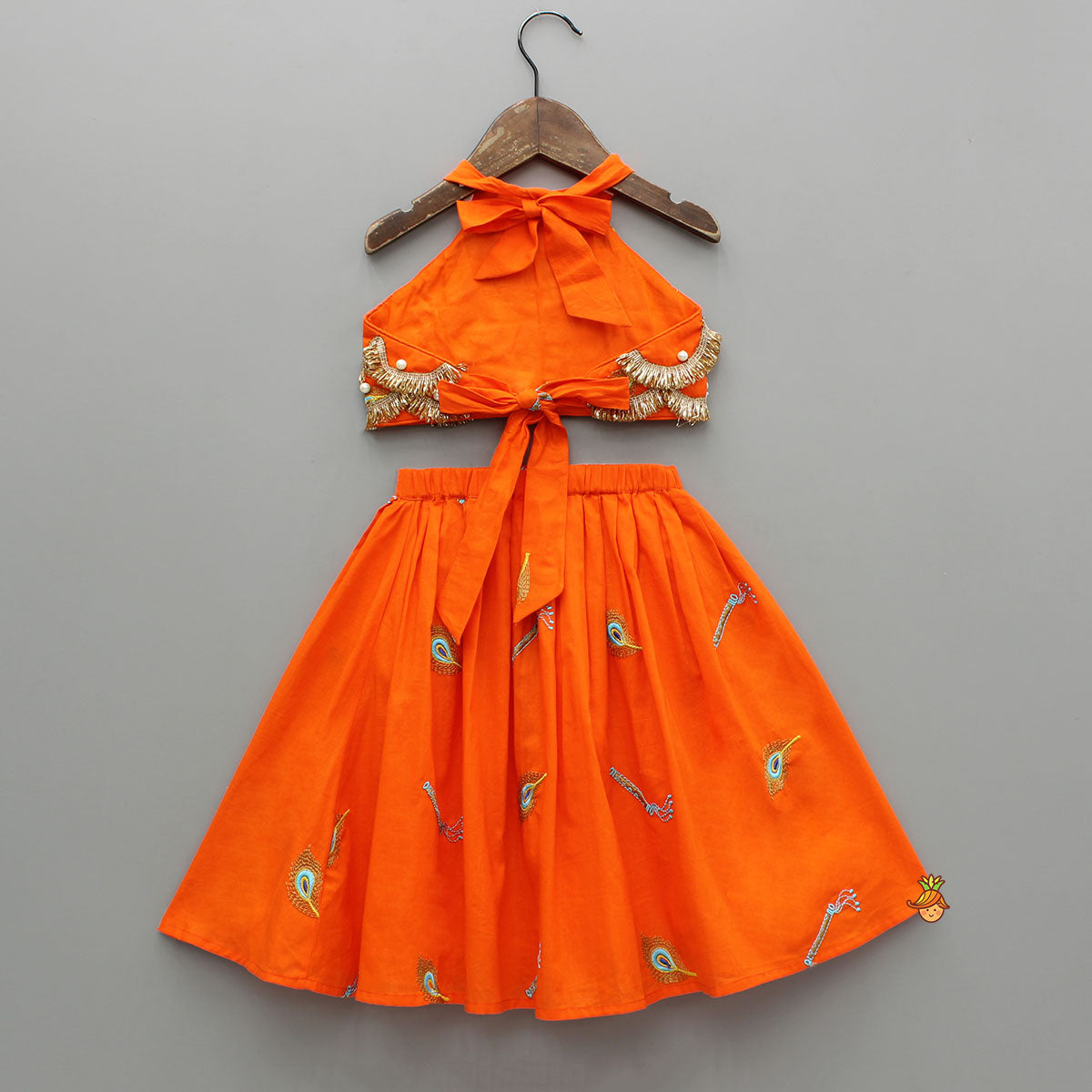 Pre Order: Scalloped Lace Detailed Orange Top And Lehenga