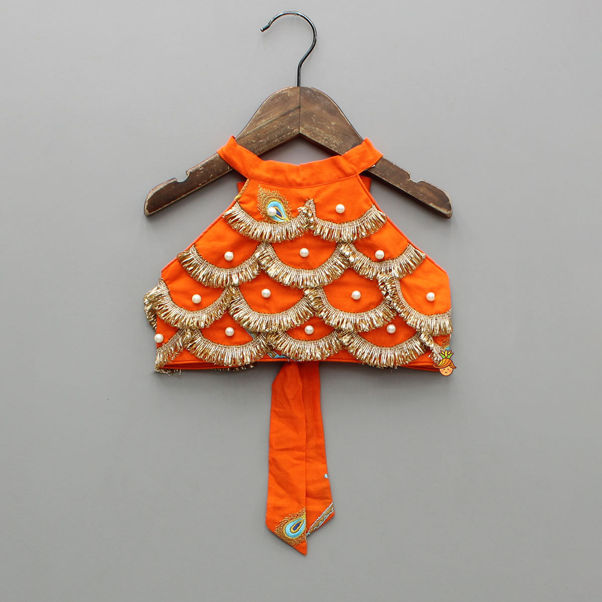 Pre Order: Scalloped Lace Detailed Orange Top And Lehenga