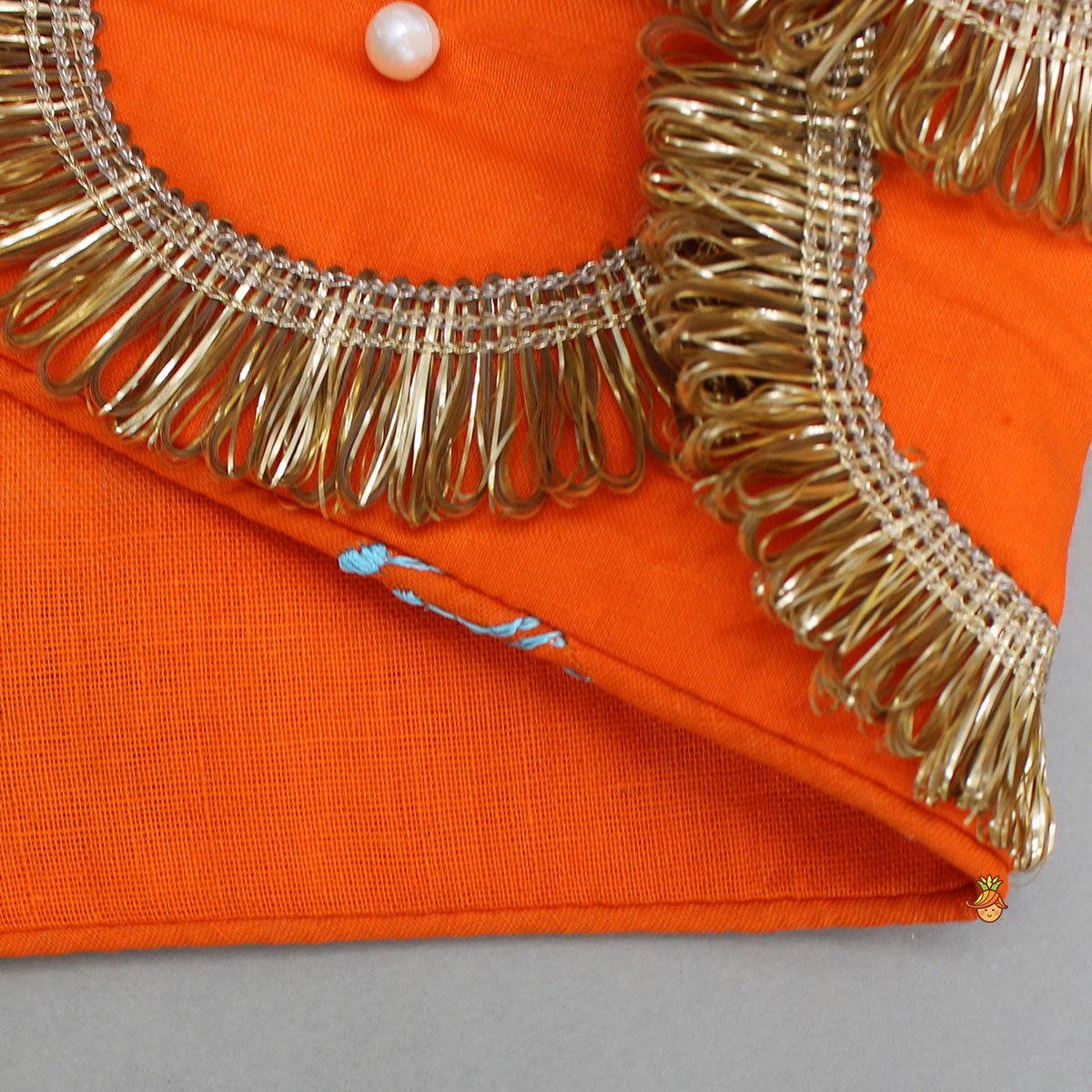 Pre Order: Scalloped Lace Detailed Orange Top And Lehenga